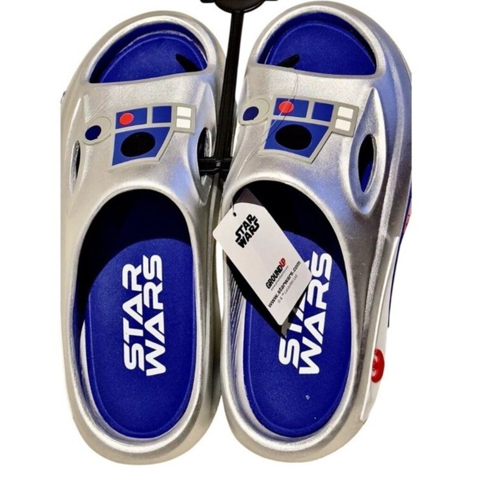 Star Wars Novelty Sport Disney R2 D2 Slides Silver‎ Sandal Mens Size 7 NEW - Picture 7 of 9